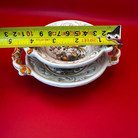 TWO HANDLED CERAMIC LITTLE MAJORKA DISH PLUS BOWL SET w/BIRD & FRUIT DESIGN - Picture 13 of 15